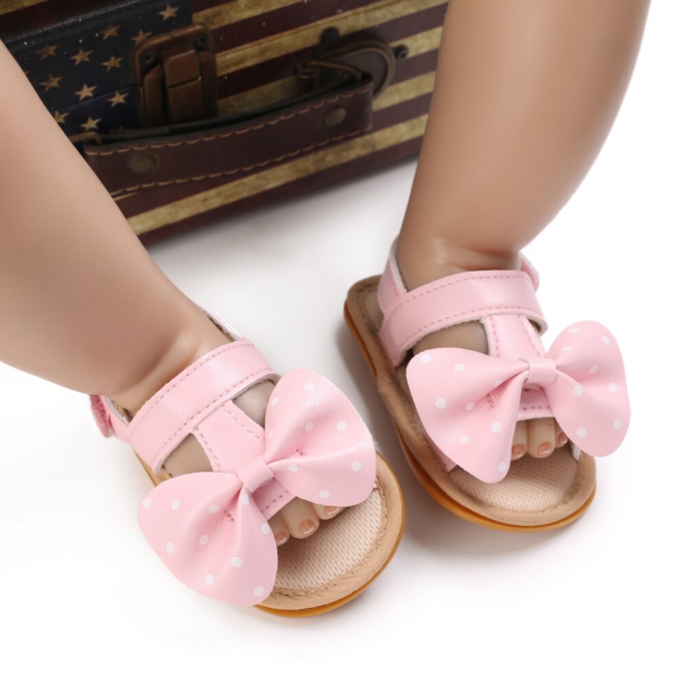 Zomer Baby Baby Meisjes T-Strap Sandalen Casual Strik Dot Strand Schoenen Anti-Slip Pu Lederen Prewalker Eerste wandelschoenen 0-18M