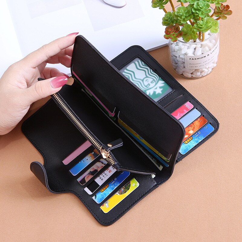 Portefeuille à loquet pour femmes, porte-cartes de grande capacité, Long porte-cartes en Pu, pince à billets Standard 6 couleurs avec poche intérieure à fermeture éclair