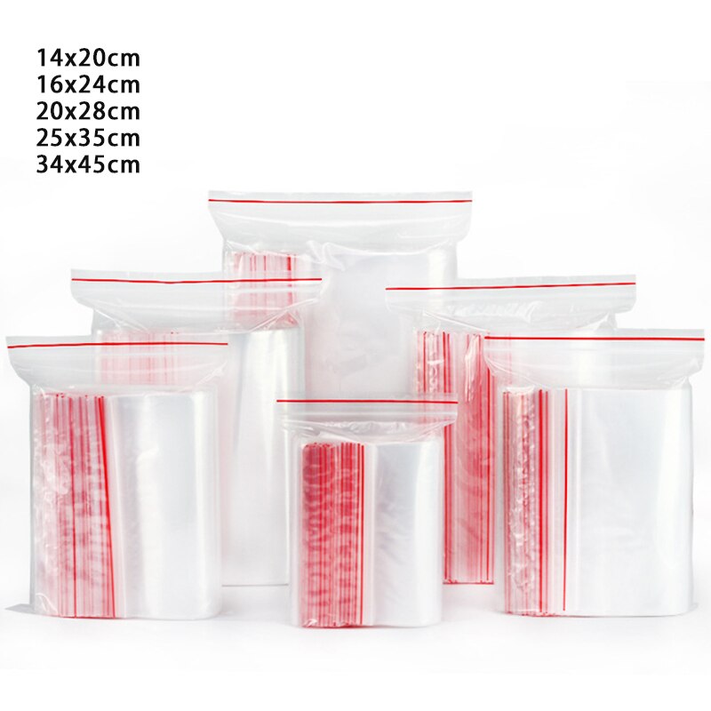10-100 Stuks Hersluitbare Plastic Ziplock Zelf Seal Zakken Keuken Koelkast Voedsel Behoud Zak Opslag Verpakking Transparant