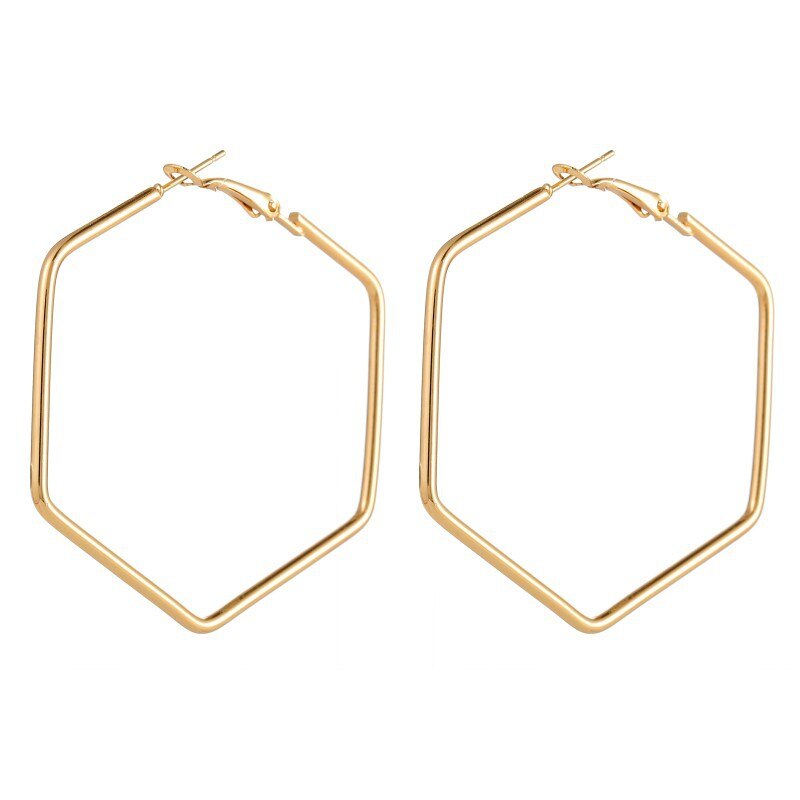 Punk Sieraden Smooth Hexagon Big Hoop Oorbellen Voor Vrouwen Lady Grote Geometrische Hollow Verklaring Oorbel: Gold