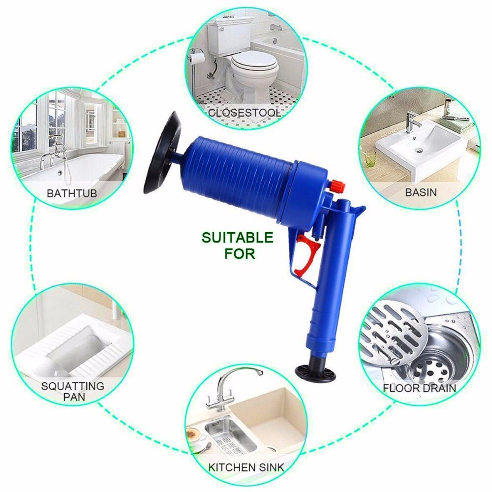 Air Drain Blaster High Pressure Pump Cleaner Unclogs Toilet Sewer Cleaning Brush Kitchen Bathroom Powered Plunger Remover Tool