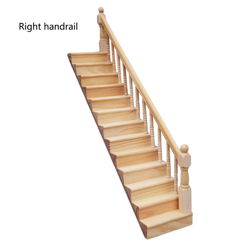 1:12 Dollhouse Miniature Handrail Staircase Wooden Scene Plain Stairway Models Mini Stair Furniture Room Decor