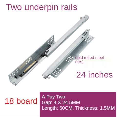 Rail coulissant de meuble à fermeture souple, deux sections de longueur