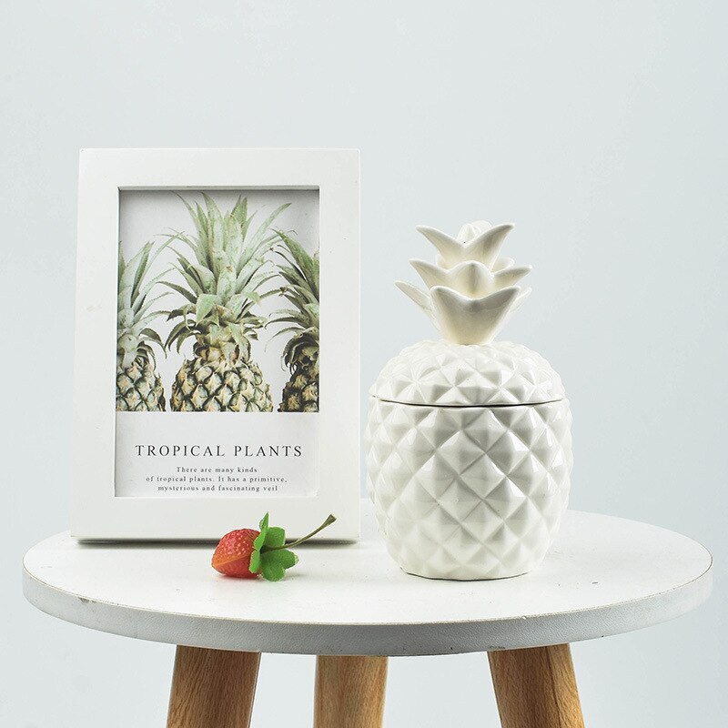 Récipient de stockage de bougie d'aromathérapie de réservoir de stockage d'ananas en céramique nordique couverture antipoussière boîte de rangement de bureau d'artisanat