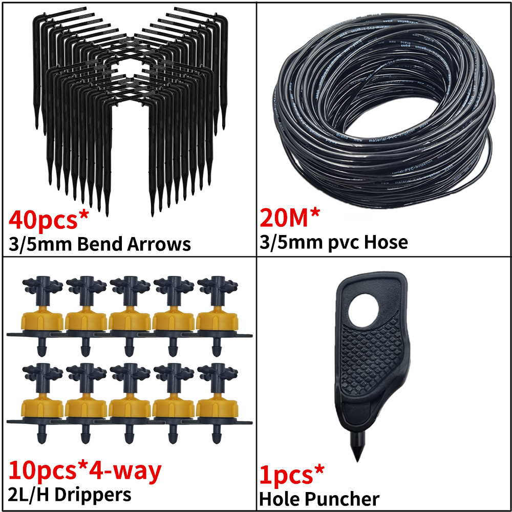 Kas Druppelirrigatie 4-weg 3/5mm Druppelpijl 2-weg Zender Irrigatie Watering Systeem voor Pot Tuin Gazon 10 set/20 set: Marineblauw