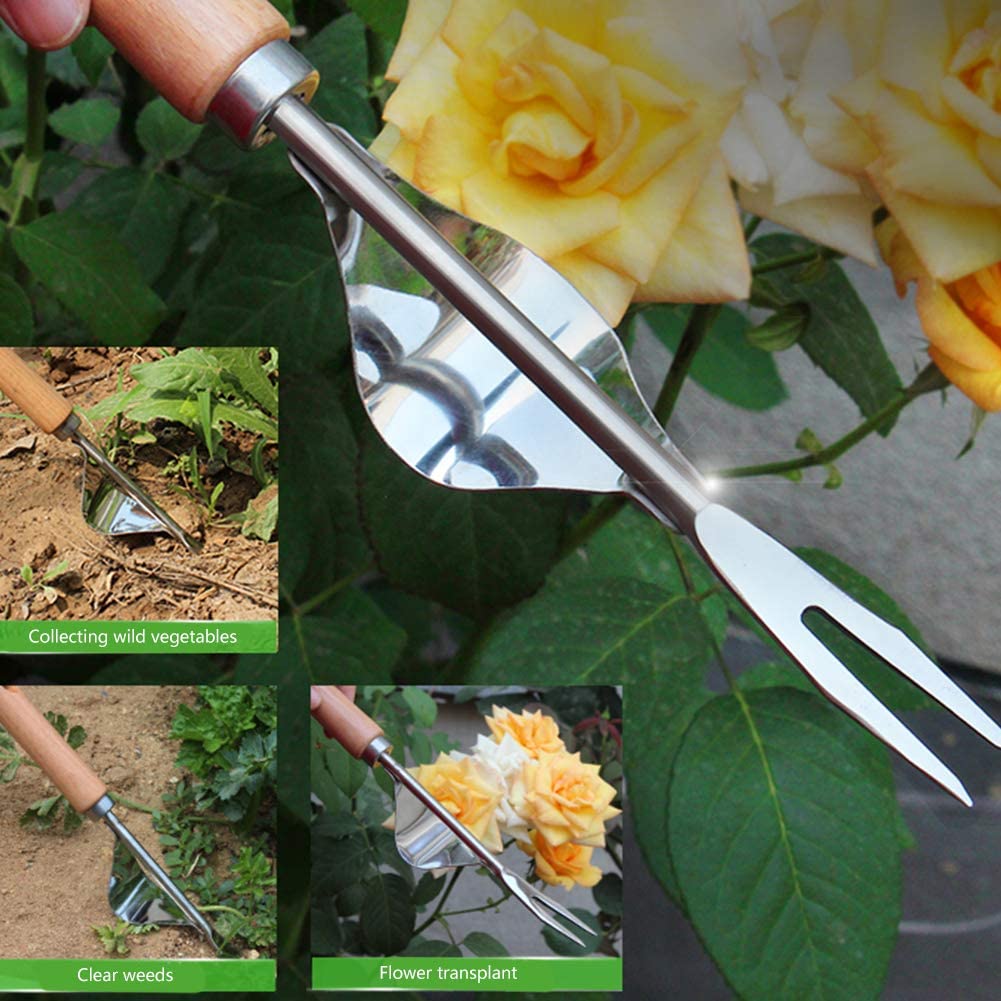 Stainless Steel Garden Weeder Tool Wooden Handle Weeder Ripper Manual Weeding Gardening Tools Hand Tool