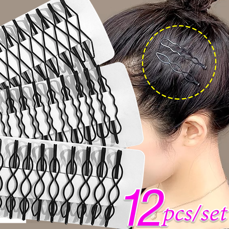 Horquillas onduladas para el cabello, pasadores negros de Metal, pasadores invisibles BB, accesorios para el cabello, 3/12 piezas