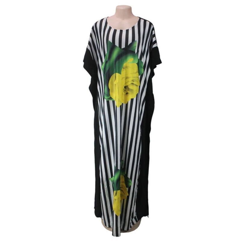 mode 100% katoen afdrukken elastische mouw losse stijl dashiki streep lange jurken voor lady/vrouwen (CPDH #): yellow