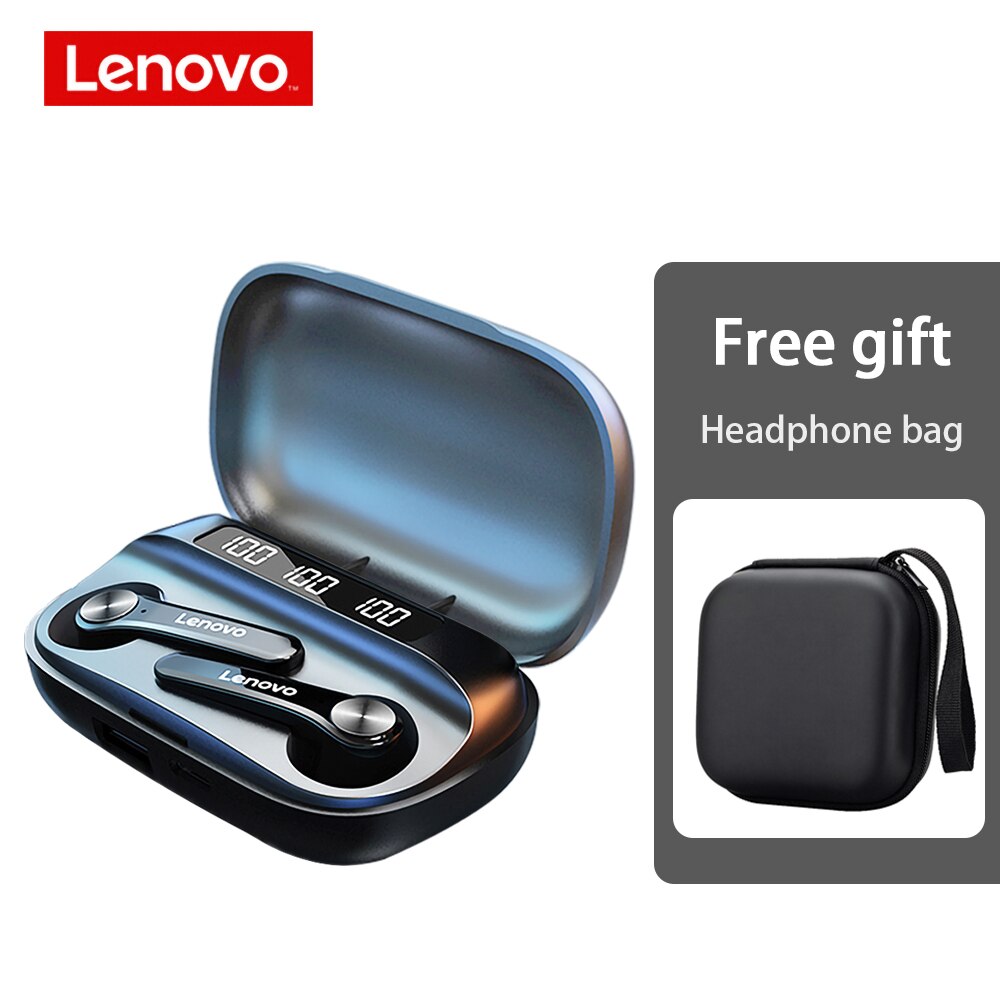 wireless headphones by Lenovo QT81 TWS Earphone bluetooth IPX4 Waterproof Sports HIFI Touch Button Headset with mic 1200mAh Box: Black UP with case