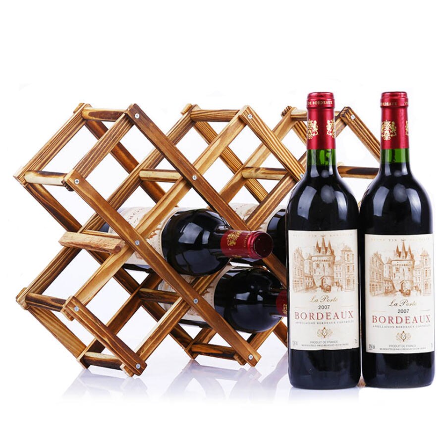 Trä rött vin rack dekorativa hyllor hållare montera bar display hylla vikning trä vin rack alkohol dryck flaskhållare