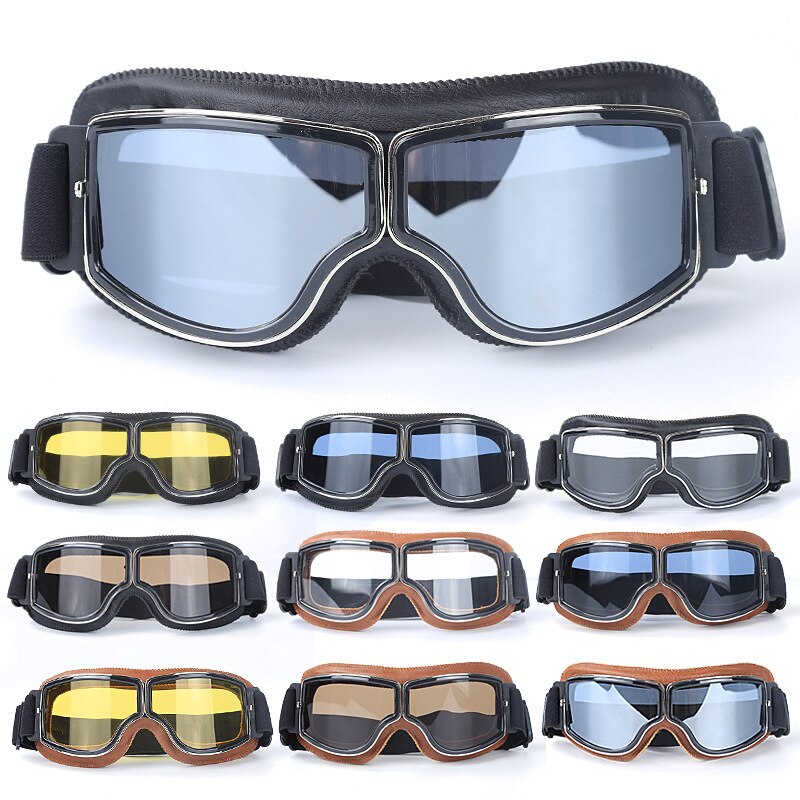 Retro Motorcycle Goggles Glasses Aviator Cruiser Vintage Leather Glasses Cafe Racer Half Helmet Goggles