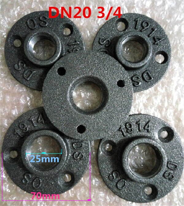 1pcs cast iron flanges Thread BSP Malleable Iron 1/2" 3/4" Pipe Fittings Wall Mount Floor Antique 3 Hole Flange Piece Hardware