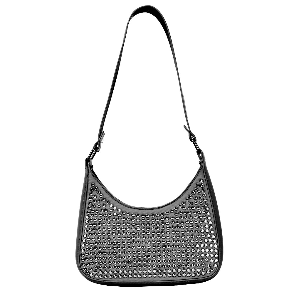 Women Rivet PU Leather Shoulder Bags Casual All-match Underarm Bags Ladies Small Hobos Handbags Mini Purse: Black