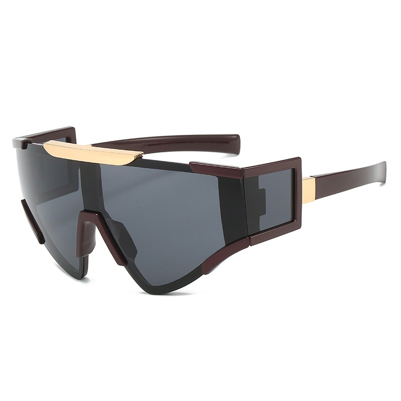 Gafas de sol con protección UV400 para hombre y mujer, lentes de sol de gran tamaño, a prueba de viento, estilo Punk, Ojo de gato, montura grande, deportivas: Rojo