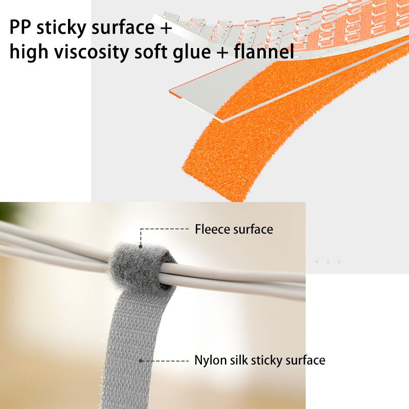 1M/2M/3M Tearable Velcros Self Adhesive Nylon Fastener Tape Reusable Sticker Strap Tie Data Cable Storage Desktop Wire Holder