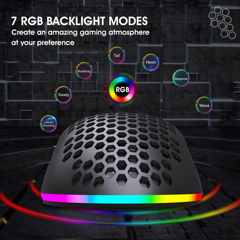 HXSJ Hole Heat Dissipation Light 2.4G Wireless Mouse Rechargeable 3600DPI Adjustable RGB Lighting for Notebook PC