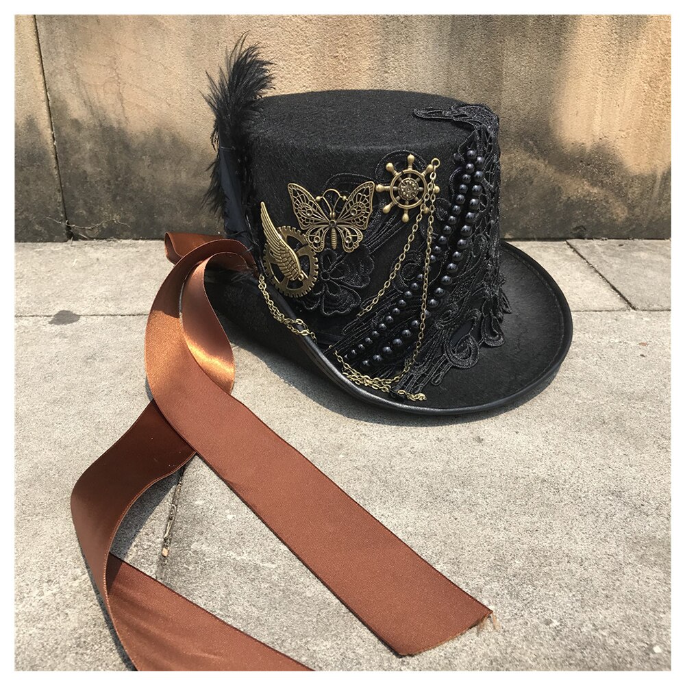 Men Women Handmade Steampunk Top Hat Magic Hat Bowler Hat Punk Cosplay Fedora Hat Size 57CM Steampunk Hat