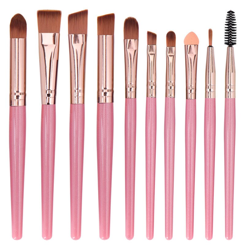 10 pièces maquillage des yeux fard à paupières cils pinceaux ensemble multifonctionnel correcteur réparation capacité fondation beauté brosse outils: powder   Rose Gold