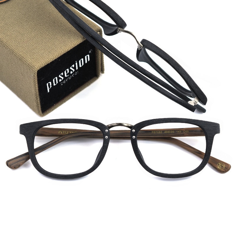 HDCRAFTER Wood Eyeglasses Frame for Women Optical Retro Wooden Prescription Spectacle Frame with Clear Lens Glasses