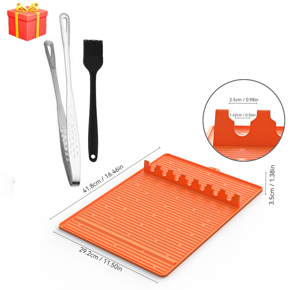 Estera para parrilla reutilizable, estante lateral de silicona de gran tamaño, herramientas para plancha, estera de espátula con almohadilla de goteo para parrilla al aire libre, encimera de cocina: Rojo
