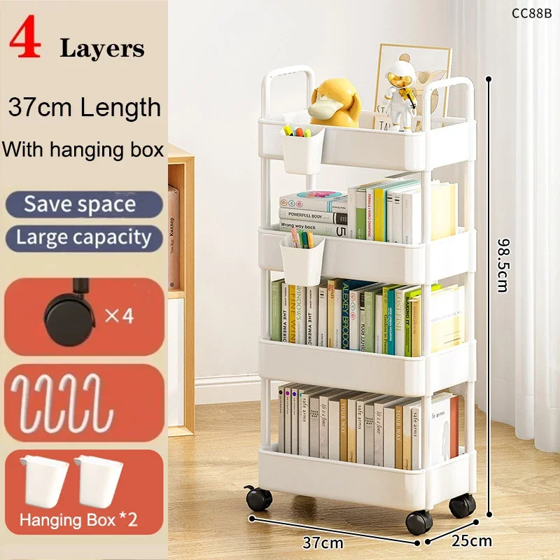 Trolley Mobile Kitchen Trolley Organizer With Wheels Gap Mobile Bookshelf Trolley Household Snacks StorageRack，Bookshelf Storage: Dark Grey