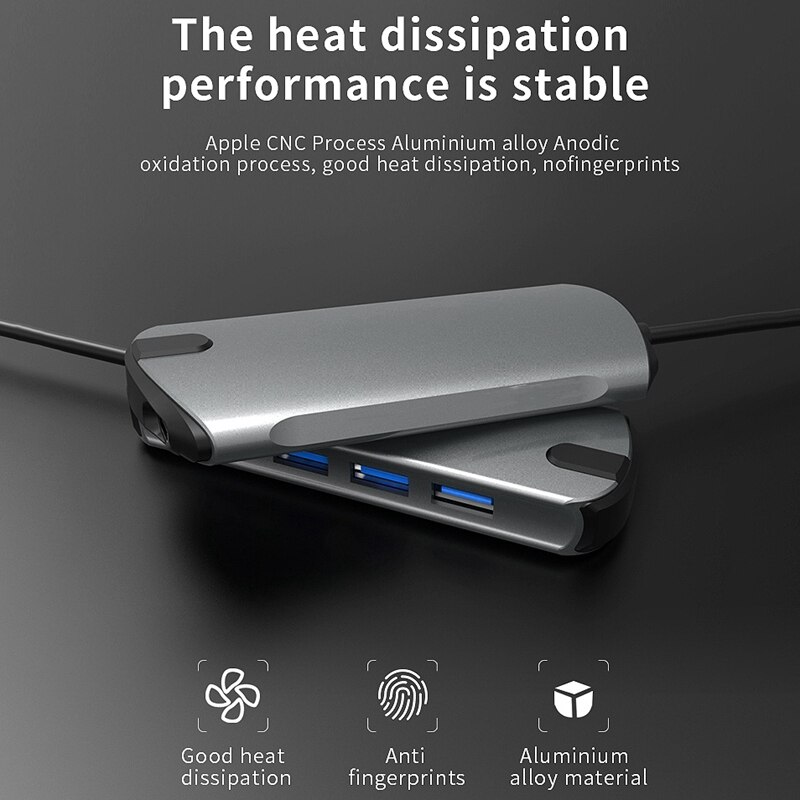 Hub USB 5-en-1 à Hub de données de Type C avec 5 ports USB 3.0 USB-C PD chargeant l'écran 4K pour téléphone portable s
