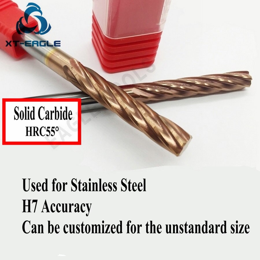 6T 7x50x100 HRC55degree Solid Carbide Spiral Flute Straight Shank Machine Reamer H7 Accuracy