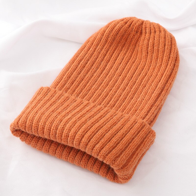 Kvinder vinter varm hue uld strik hue hatte kvinde hue behagelig bomulds kasket slouchy beanie hække kasket flere farver: Orange -1