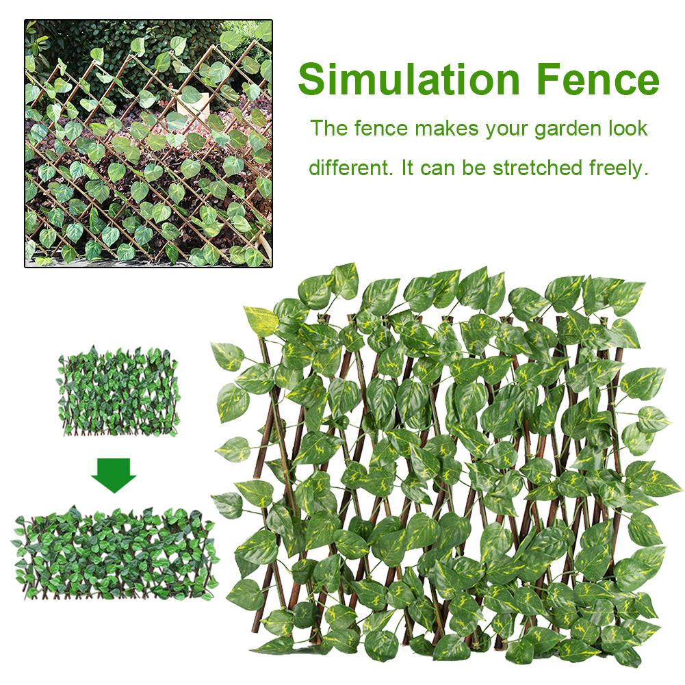 Expanding Garden Wood Fence With Artificial Green Leaf Retractable Extension Fencing For Courtyard Home Decoration