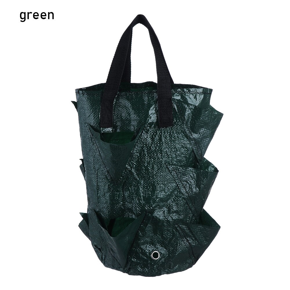 Bolsa para cultivo de fresas, contenedor multiboca de tela fuerte, bolsa para maceta colgante para plantas bonsái, suministros de jardín: green