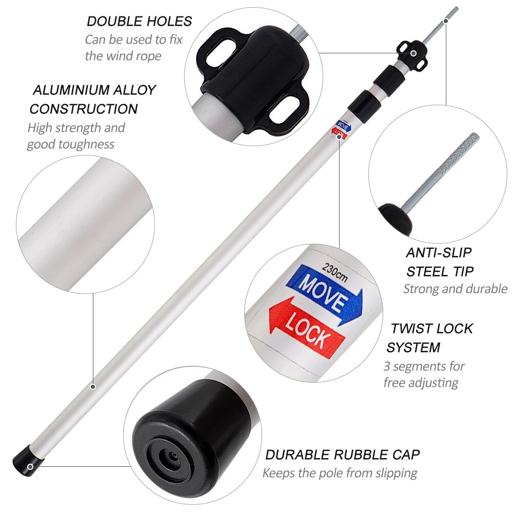 Thicken Aluminum Alloy Tent Pole Adjustable Tent Support Rod Beach Shelter Tarp Awning Pole Replacement Pole Camping Goods