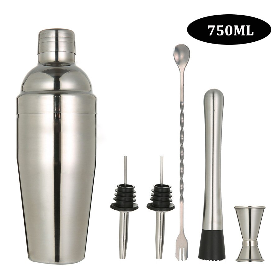 BIUBIUTUA Stainless Steel Cocktail Shaker Mixer Wine Martini Boston Shaker For Bartender Drink Bar Tools 550ML/750ML: 750ml 6pcs