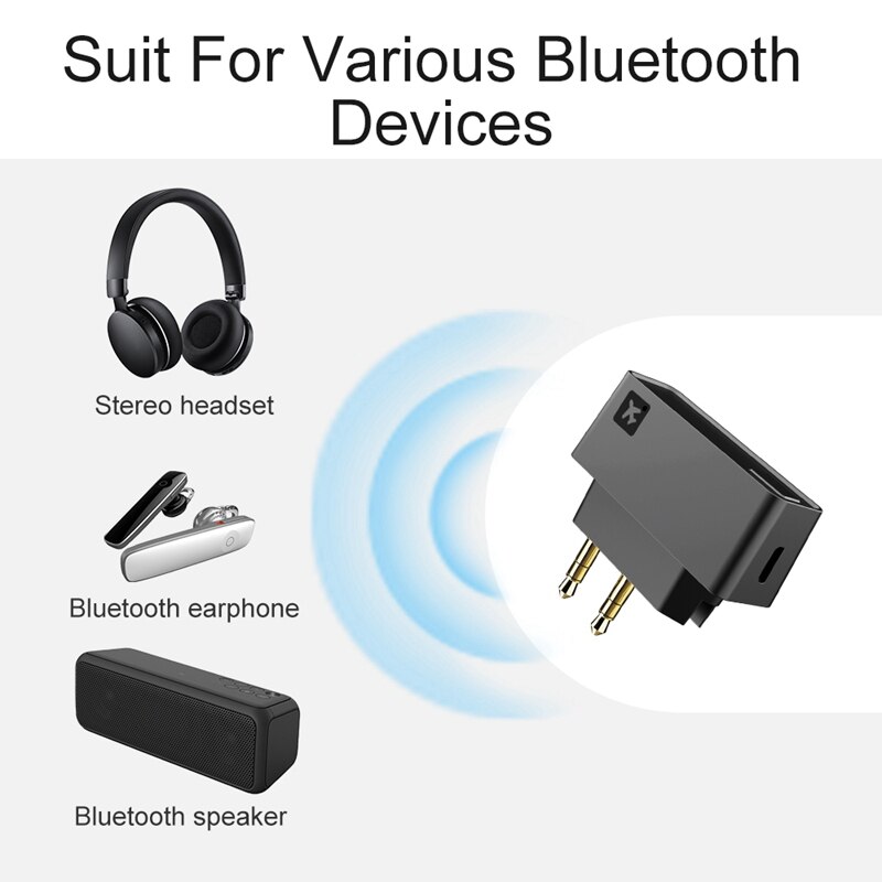 Bluetooth Adapter BT5.0 Airplane Flight Adapter Wireless Music Receiver Transmitter for PC TV Entertainment System