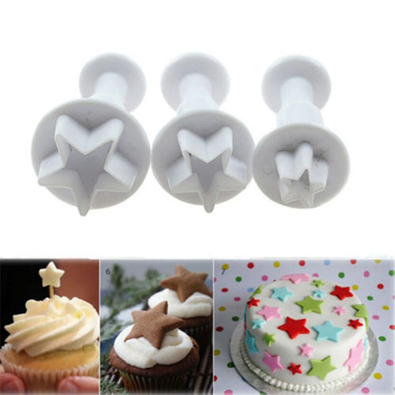 3 Stks/set Mini Star Fondant Cake Decorating Plunger Biscuit Cookies Cutter Sugarcraft Diy Mold Kerst Cake Decorating Gereedschap