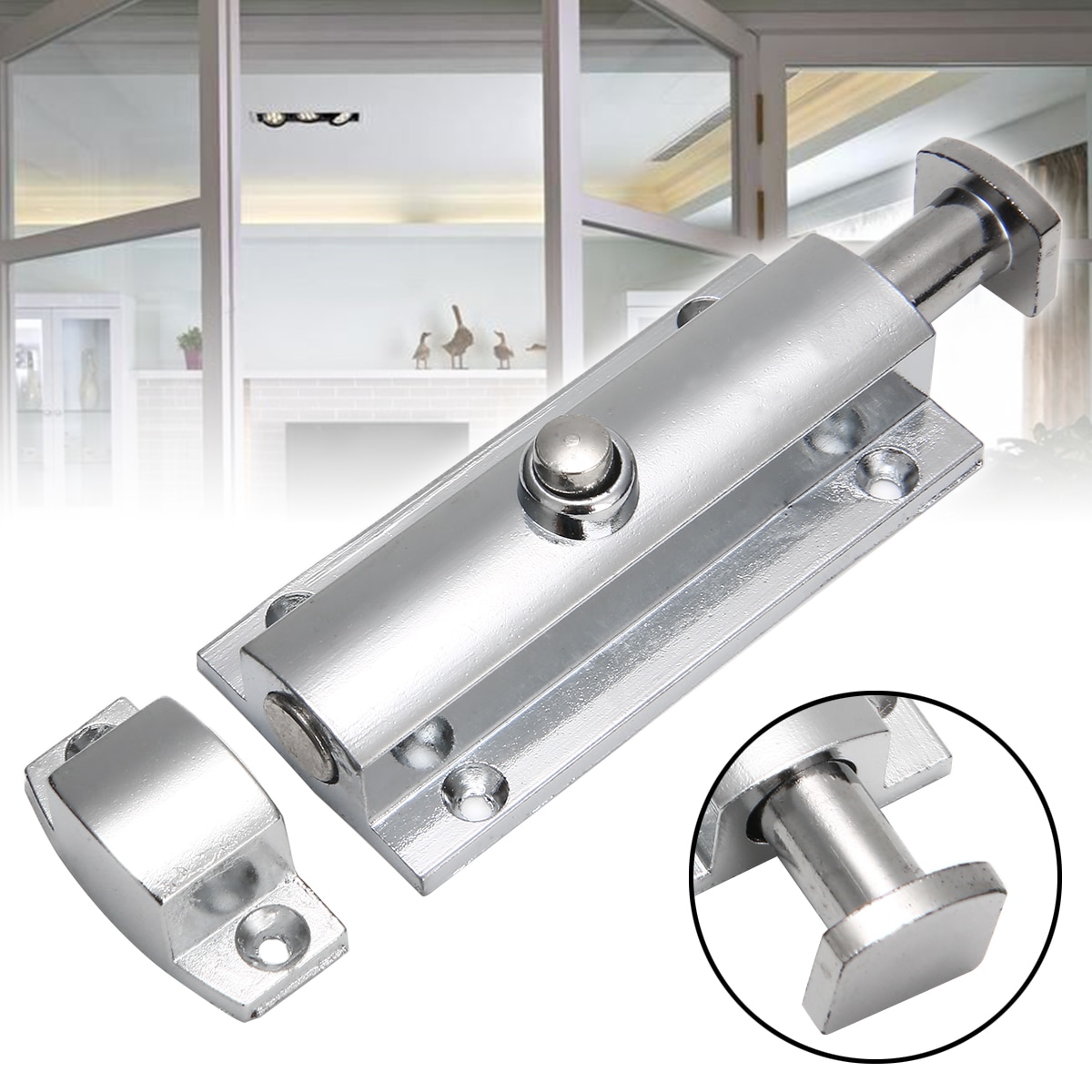 4'' Hotel Office Home Security Lock Chrome Door Lock Door Window Security Bolt Door Lock Latch Gate Cabinet Latch