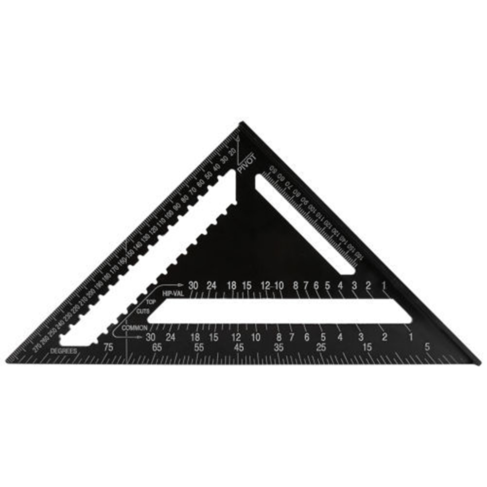 12 Inch Triangular Measuring Ruler Hand Tools Set Metric Aluminum Alloy Metric/Inch Square Roofing Triangle Protractor Tester: White