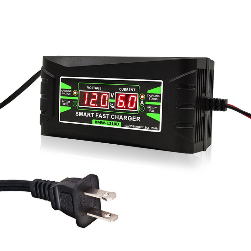 Full Automatic Car Battery Charger 90V To 260V To 12V 6A Intelligent Fast Power Charging Wet Dry Lead Acid Digital LCD: US Plug