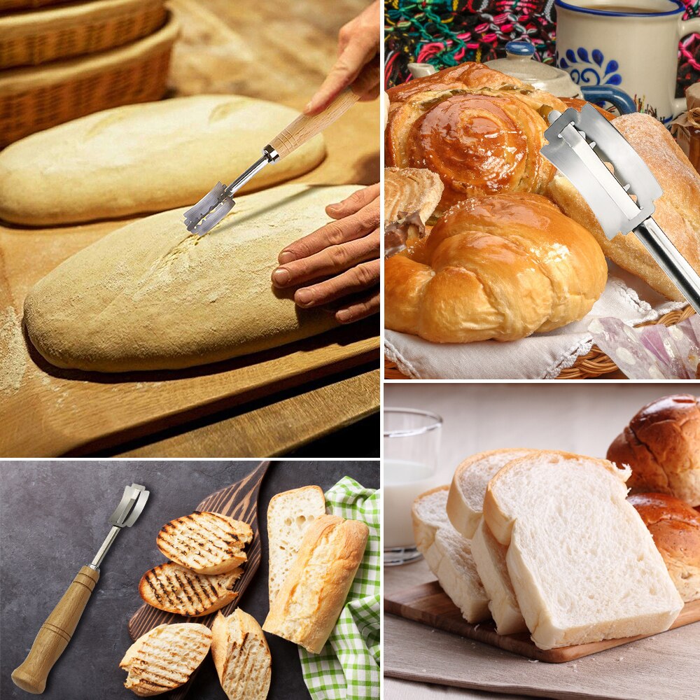 3 Sets Bread Bakers Cutter Bakery Scraper Wooden Handle Bread Dough Scoring Blade Tools for Baking Cutter Accessories