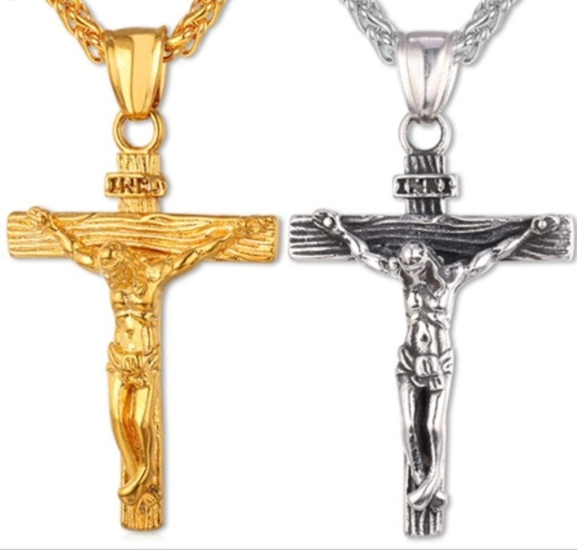 Rustfrit stål retro trend personlighed cross inri crucifix jesus vedhæng halskæde