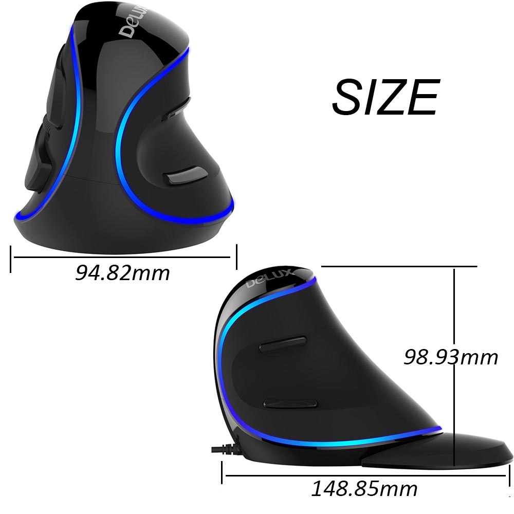 Delux M618 PLUS Ergonomics Vertical Gaming Wired Mouse 6 Buttons 4000 DPI Optical RGB Wireless Right Hand For PC Laptop