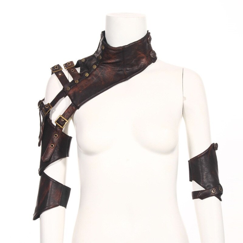 Neue PU Leder Veränderbar Hülse Steampunk Arm Mantel Ein Schulter Jahrgang Rügestochen Arm Wärmer Cosplay Korsett Kostüm Zubehör