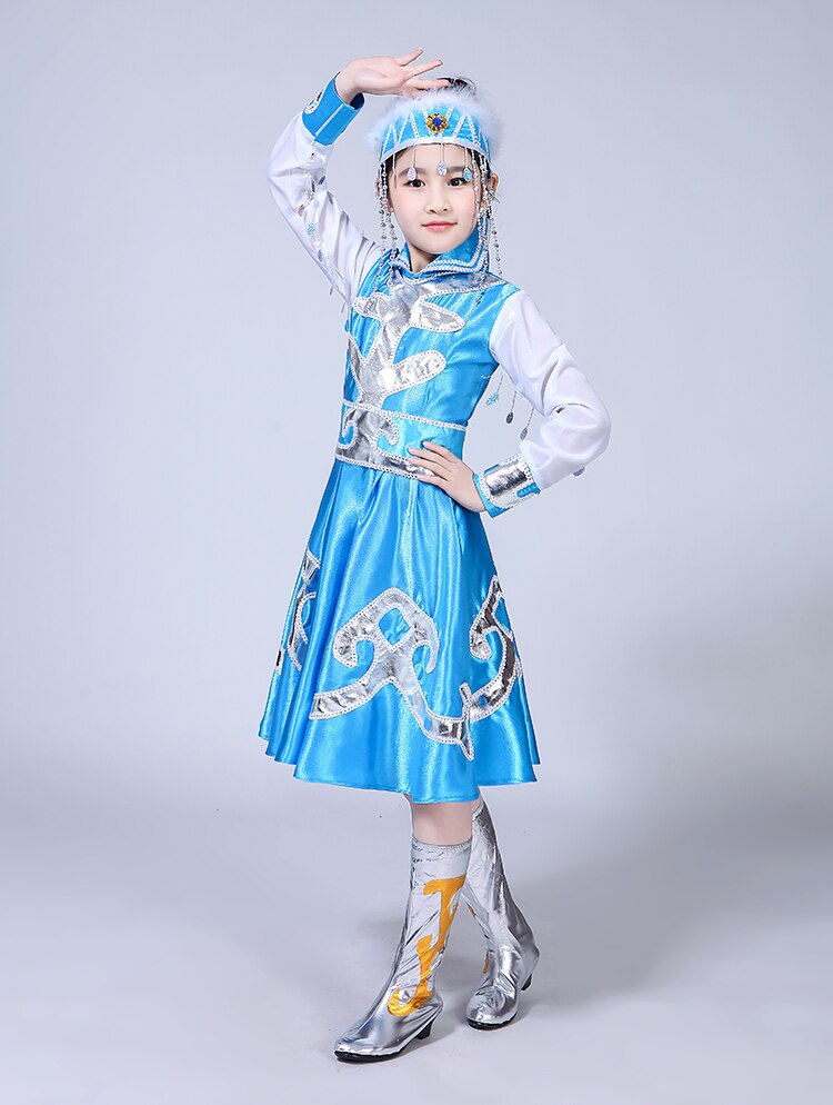 Minority Children Mongolian Dance Skirt Kindergarten Mongolian Girls Perform Costume Dance Costume Girls Tibetan Dance Costume
