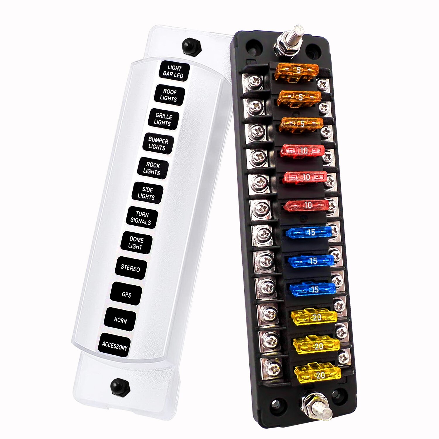 12 Way Blade Fuse Box Block Holder Met Negatieve Bus Met Grond Waterdichte Bescherming Cover Sticker Voor 12V/24V Auto Boot: Default Title