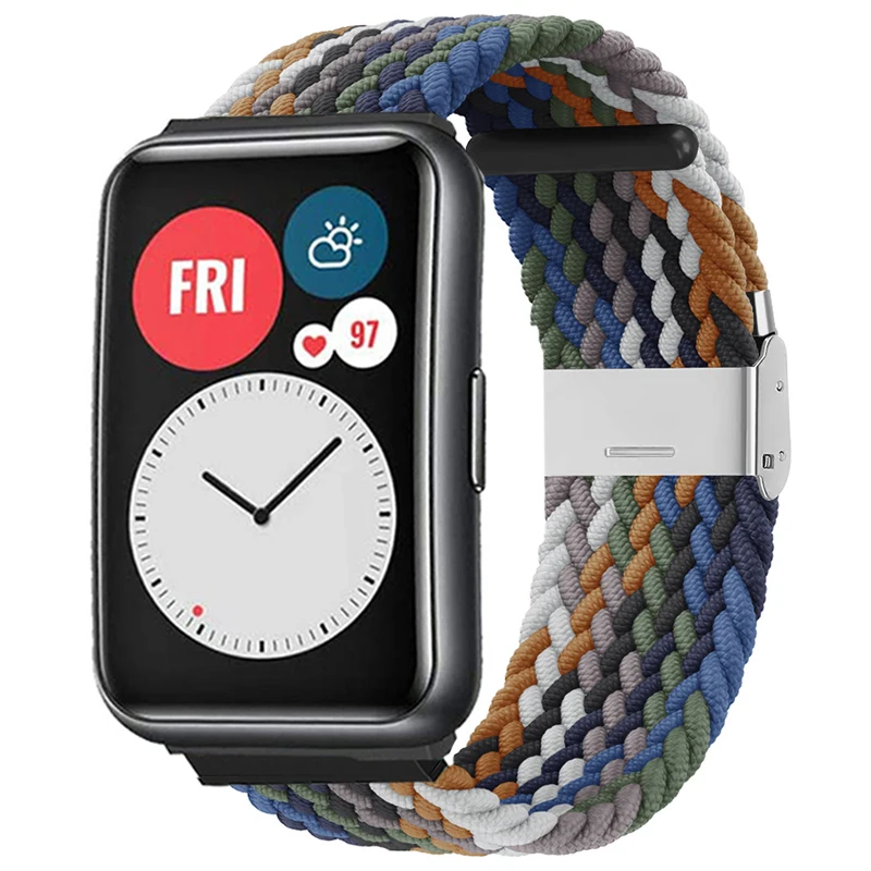 Rem til huawei watch fit 2- rem flettet nylonrem justerbar udskiftningsrem til huawei watch fit-remme: Kul sort / 12mm
