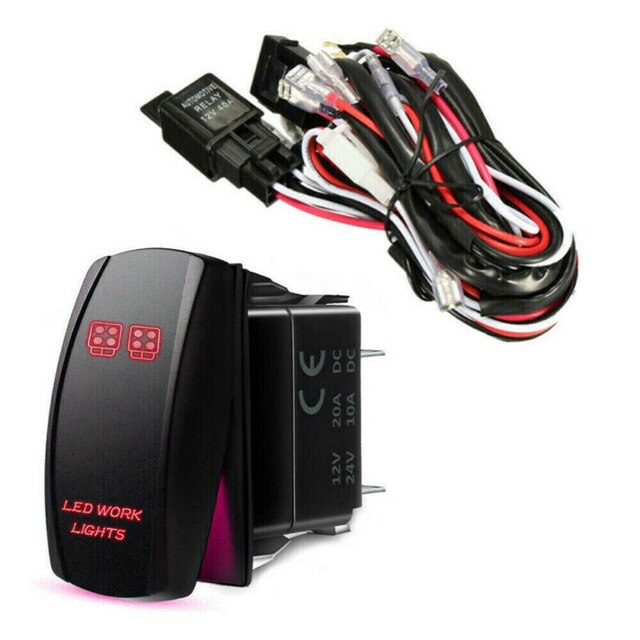 Car Wiring Harness Kit Red LED Work Light Bar Toggle Rocker Switch + 40A Relay Wiring Harness Kit 12V: LED Work Light