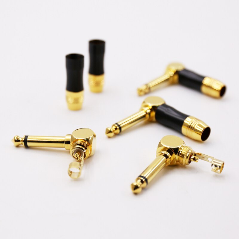 2pcs Hifi 1/4 inch 6.3mm 5U gold plated right angle 90 degree male jack plug connector