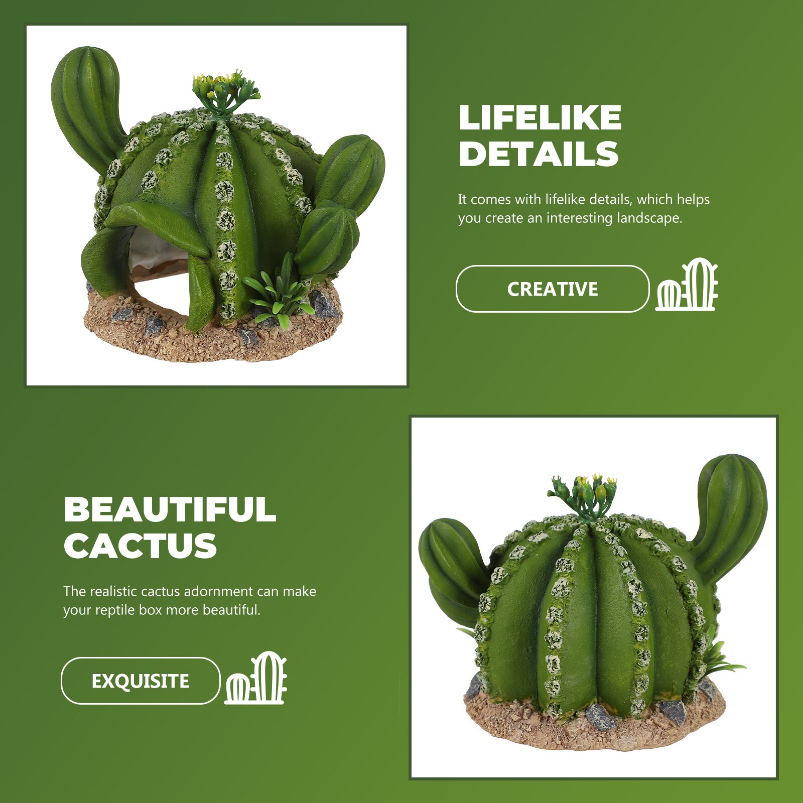 Decorative Reptiles Shelter Tortoise Hiding Adornment Reptiles Box Decoration (Green)