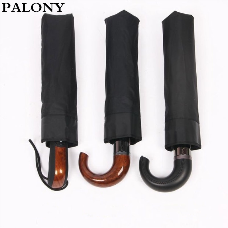 Palony mærke læder buet håndtag mænd automatisk forretning paraply mandtæt vindtæt sort store auto paraplyer parasol regn paraguas