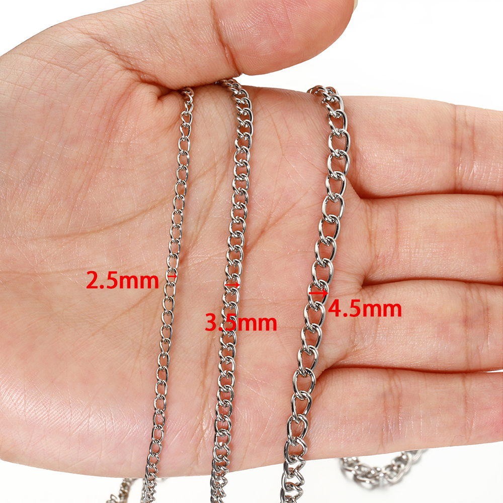 2 m/lote de cadenas para collar y pulsera, cadena de eslabones chapada en plata/oro/negro de armas/bronce de 2,5/3,5/4,5mm para accesorios de fabricación de joyería DIY