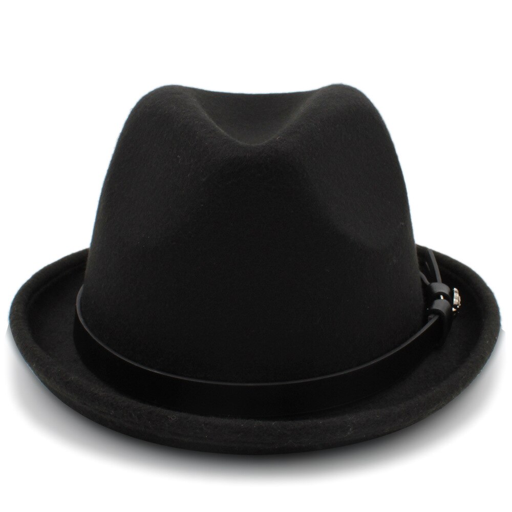 Mænds filt fedora hat til herre vinter efterår kirke roll up brim homburg far jazz hat med bælte